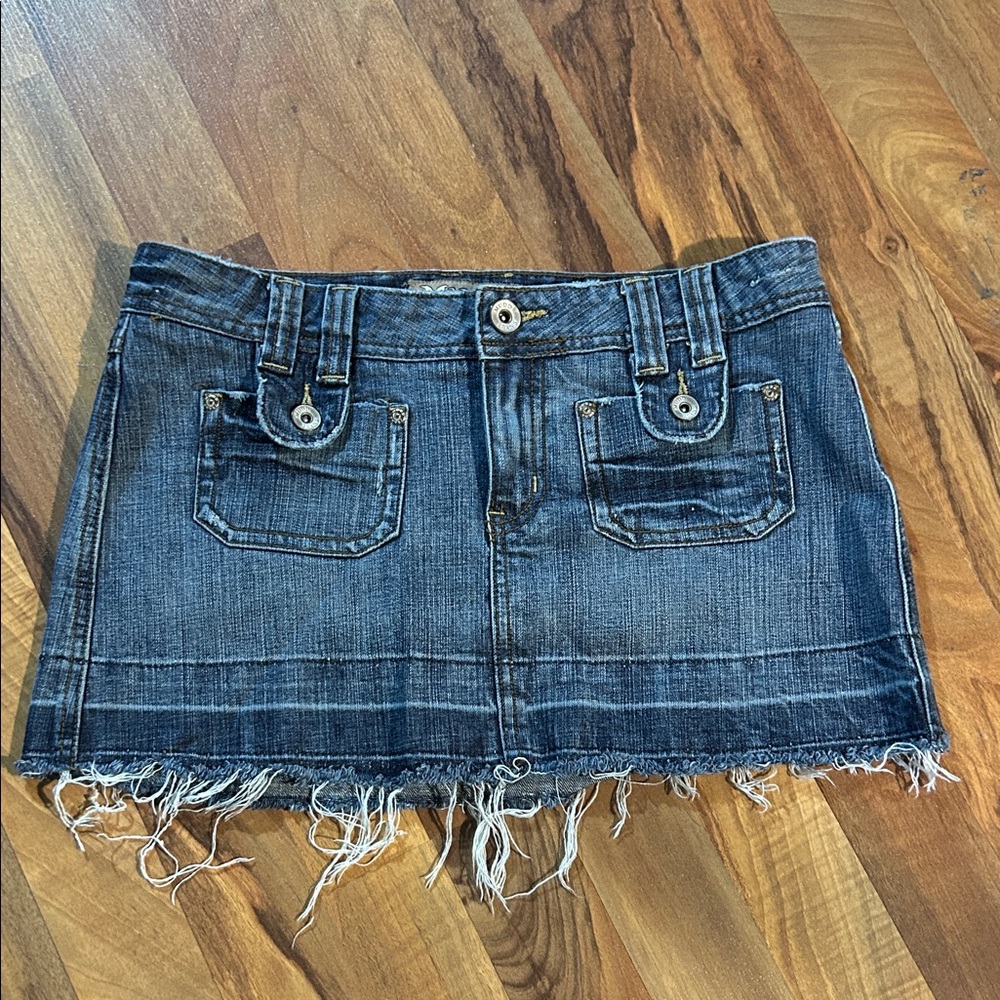 Mudd Dark Blue Denim Mini Skirt with Frayed Hem
